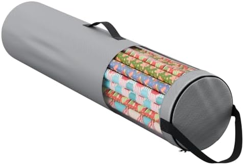 Wrapping Paper Storage Bag | Wrapping Paper Organizer Under Bed for Storing Multiple Rolls of Gift Wrap, 42” Length Container Constructed of Durable 600D Oxford Material (Gray) by Primode