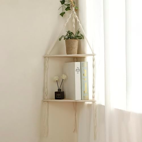 Artilady Corner Shelf Macrame Wall Hanging, Boho Wood Storage Wall Decor - Image 6
