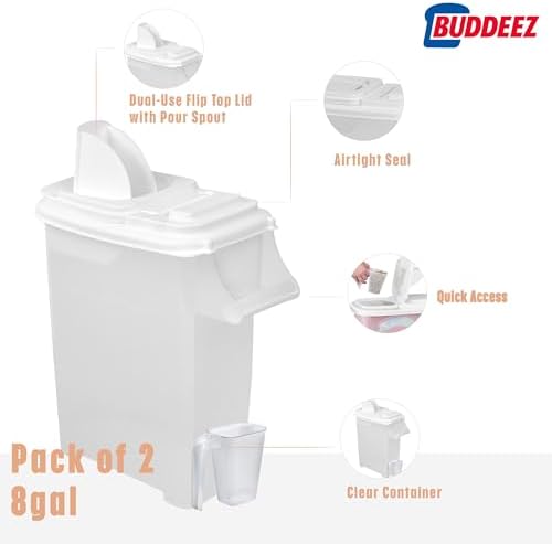 Buddeez Pet Food Storage Dispensers - Dog Food Storage Containers, Cat Food Containers, Bird Seed Containers w/Handle and Flip Lid, 8 Gallon(2 pack) - Image 5