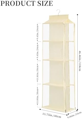 8 Grids in 1 Pack Hanging Purse Handbag Organizer with Double Zippers, Visible Purse Organizer for Closet, Fully Enclosed Purse Storage Holder-Beige - Image 3