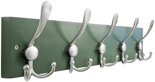 SKOLOO Creations Forest Green Solid Wood Wall Mounted Coat Rack, 5 Hooks, 16-7/8" Long - Kitchen, Mudroom, Entryway, Bathroom - Includes Mounting Hardware, Wall Coat Hanger, Towel Rack by SKOLOO