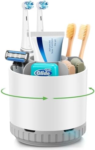 GFWARE Rotating White Toothbrush Holder for Bathroom Organizer, Drainage by GFWARE