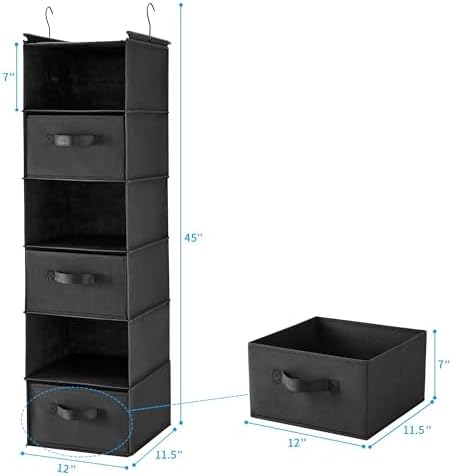 MAX Houser 6 Tier Foldable Hanging Closet Organizer with Hooks, Black-D3 - Image 3