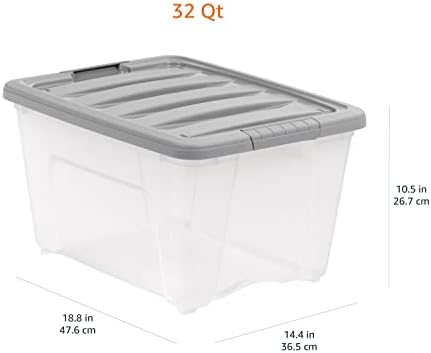 Amazon Basics Plastic Storage Containers with Secure Latching Lids, Stackable Organization Bins, Clear/Grey, 32 Quart, Set of 6 - Image 7