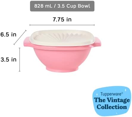 Tupperware Heritage Collection 3.5 Cup Bowl with Starburst Lid - Dark Pink Vintage Color, Dishwasher Safe & BPA Free - (860 ml) - Image 3