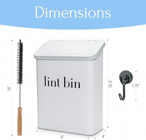 Magnetic Laundry Lint Bin for Dryer | Wall-Mounted Small Trash Can for Laundry Room | Includes Magnetic Hook & Lint Brush | Space-Saving Magnetic Laundry Trash Can | Matte White - Image 5