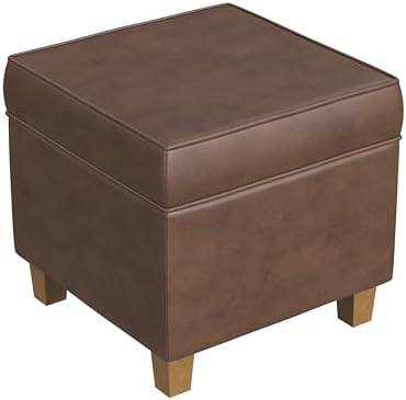 HomePop 18" Square Storage Ottoman - Brown Faux Leather - Image 6