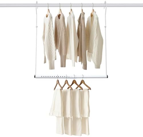 Hanging Closet Rod Extenders, Adjustable Width and Height Closet Extender Hanging Rod, Space-Saving Closet Hanging Rod, Heavy Duty Closet Bar for Hanging Clothes, 1 Pack White by Unknown