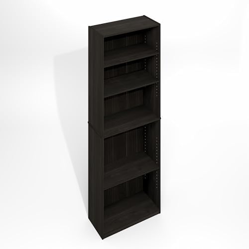 Furinno Jaya Simply Book Shelf, 5-Tier Bookshelf, Bookcase with Adjustable Shelves, 9.5 x 24.5 x 71.2, for Living Room, Bedroom, Home Office, Black Espresso - Image 7