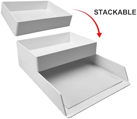 Amazon Basics Rectangular Plastic Desk Organizer with Storage Trays, Accessory Tray, Drawer Organizer, 9.4 x 6.7 x 2 inch, White (Pack of 2) - Image 3