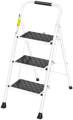 HBTower 3 Step Ladder, 3 Step Stool for Adults Folding Step Stool by HBTower