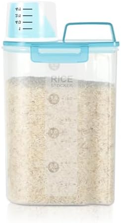 Airtight Rice Container 2-3Lbs, 2Qt Flour Storage Bin BPA free-Clear blue by LEAWALK