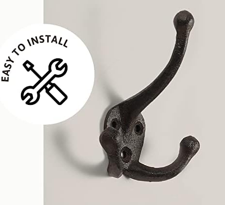 Ambipolar 5-Pack TriLeg Coat Hooks. Wall Mounted, Heavy Duty Decorative Black Wall Hooks for Mudroom, Hat Rack, Purse Hooks. Cast Iron Decorative ‎Antique Black Hooks - Image 4