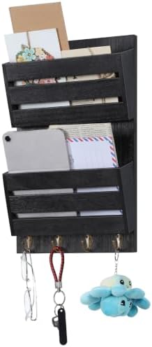 MOOACE Mail Organizer Wall Mount, Wood Mail and Key Holder with Hooks by MOOACE