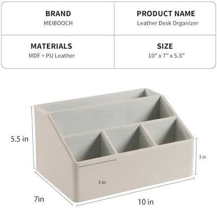 PU Leather Desk Organizer, Remote Control Holder (Dark Beige) - Image 4