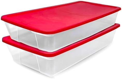 HOMZ Holiday Tote Plastic Storage Bin with Lid, 41 Qt, Clear/Red, 2 Pack by Homz