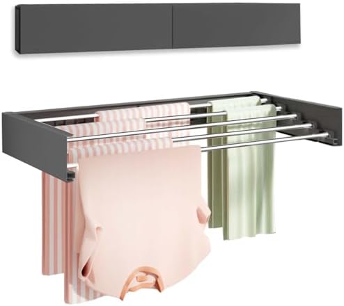 Vikaqi Wall Mounted Clothes Drying Rack 32", Foldable Wall Mount Laundry Rack Folding Indoor, Drying Rack Clothing Collapsible, Hidden Space Saver with Wall Template, 5 Rods, Black by DiscovertheEleganceofAir-drying
