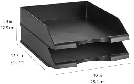 Amazon Basics Rectangular Stackable Desk Organizer Office Letter Tray, File Storage, Paper Organizer, Black, 2-Pack - Image 4