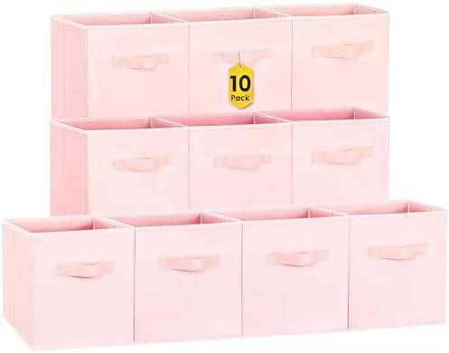 Criusia Storage Cubes- 11 Inch Cube Storage Bins for Organizing Shelves - Nursery Closet Organization Bins for Clothes Blanket - 10 Pack Collapsible Decorative Storage Box for Magazines (Pink) by Criusia