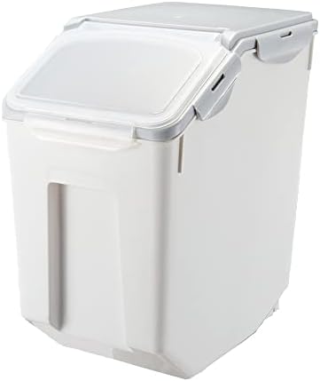 HANAMYA 15 Liter / 30 lbs Rice Storage Container with Measuring Cup, BPA free, For Rice | Grain | Pet Food | Flour, 1 count, White & Gray by HANAMYA