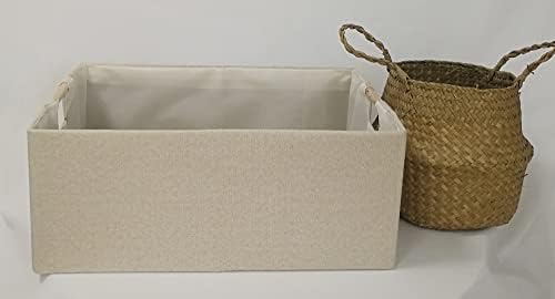 Storage Bin for Shelves Rectangle Closet Baskets Foldable Box with Handles Beige Shelf Baskets Toy Boxes for Home Office Car Dormroom - Image 3
