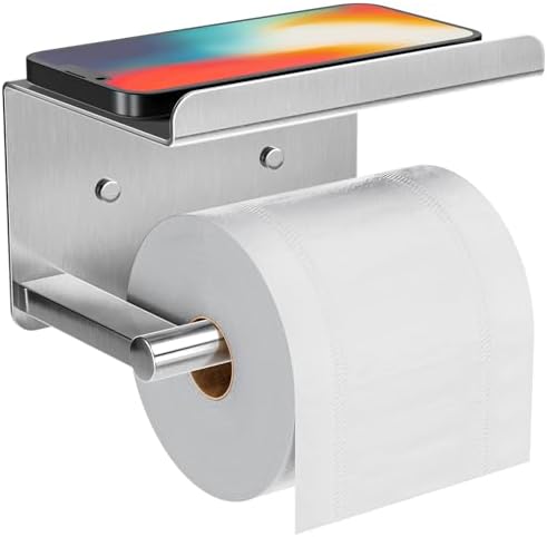 Adhesive Toilet Paper Holder with Shelf, Stainless Steel, Silver by susswiff