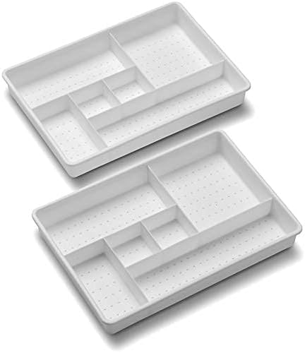 madesmart Plastic 6-Compartment Drawer Organizer Gadget Trays, Multipurpose Storage Bins for Drawers, White Set of 2 (Pack of 6) - Image 2