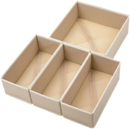 Bructhun Drawer Organizer Set of 4- Fabric Storage Bins for Clothes, Underwear, Socks & Bras - 11" Dresser Dividers for Bedroom Closet by Bructhun