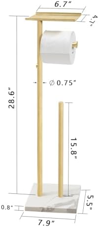 GZILA Brushed Gold Toilet Paper Stand Holder with Shelf, Marble Design Base Free Standing Toilet Paper Roll Holder with 2 Dispenser SUS 304 Stainless Steel Reserve, Storage 5 Rolls - Image 2