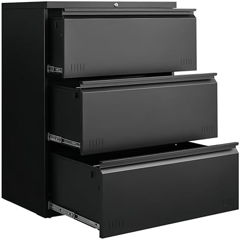 Approgreent Lateral 3 Drawer File Cabient with Lock, Metal Filing Cabinets for Home Office, Heavty Duty Office Storage Cabinet for A4/Letter/Legal (Matte Black) by Approgreent