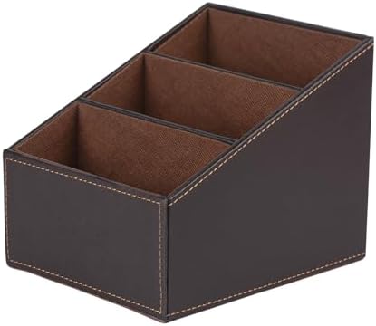I-MART PU Leather Remote Control Holder Organizer with 3 Compartments, Stylish TV Remote Holder Caddy for Desk Nightstand Coffee Table and Media Accessory Storage (Brown) by I-MART
