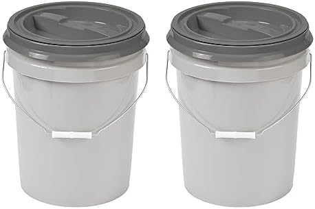 Mighty Tuff 5 Gallon / 21 Pound Pet Food Storage Container, Pack of 2 with Metal Handle and Airtight Lid to Lock in Freshness, Light Grey Base & Dark Grey Lid by MightyTuff