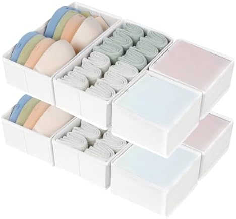 DIMJ Drawer Organizers - Set of 8 Fabric Closet Organizers and Storage, Drawer Dividers for Baby Clothes, Socks, Belt, Tie (Pink) by DiMJ