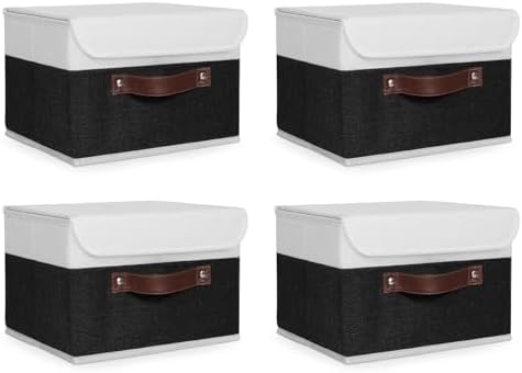 ANMINY Fabric Storage Box Bins with Lids, Black White, 10"x8"x7", 4 Pack by ANMINY
