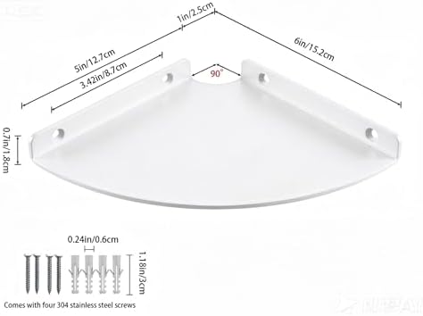 Corner Floating Shelf, 3.0mm Aluminum Alloy Corner Shelves Wall Mounted (6 inch Corner Shelf White) - Image 3