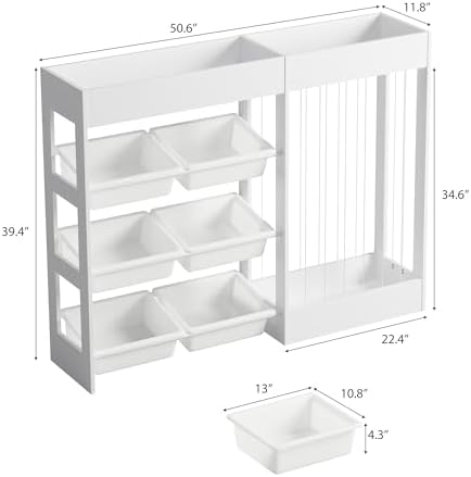 50.6"Wx39.4"H Toy Storage Organizer, Toy Shelf with Stuffed Animal Storage Zoo for 80+ Plushies, 6 Removable Plastic Bins, Wooden Organization for Playroom, Nursery(White) - Image 3