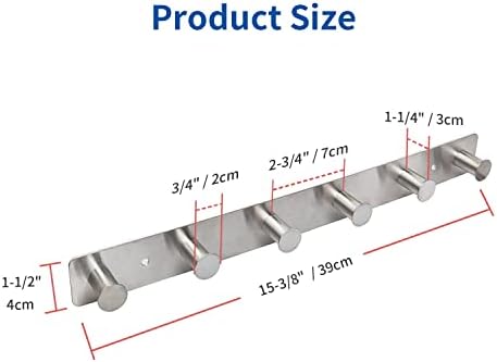 Coat Rack Wall Mounted Adhesive & Screw in, Stainless Steel Metal Coat Hooks for Door, Hook Rail with 6 Round Hangers for Hanging Hat Towels Clothes, Silver - Image 2