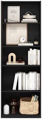 Furinno GEHRY Book Shelf, 5-Tier Bookshelf, Bookcase, with Adjustable Shelves, 11.6 x 24.8 x 71.4, for Home Office, Living Room, Darkwood - Image 4