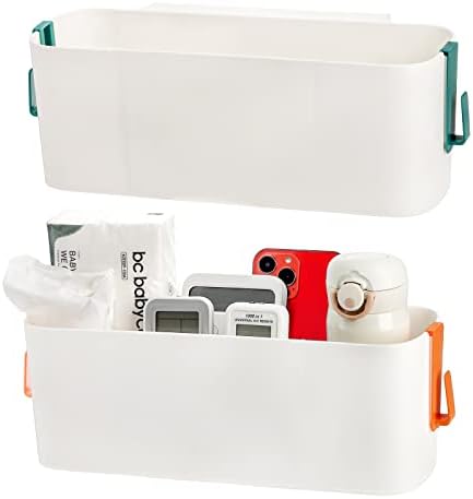 Yopay 2 Pack Bedside Caddy Organizer, Plastic Bunk Bed Shelf, Dorm Bedside Holder, Multi Storage Pocket Holder for Kids Loft Bed Rail Rv Bathroom College with Hook by Yopay