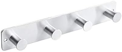 Small Coat Rack Hooks for Wall, Screw in and Adhesive Hooks, Stainless Steel, Door Hooks with 4 Heavy Duty Hooks for Coat Hat Towel Key (4 Hooks, Silver) by AJLTPA