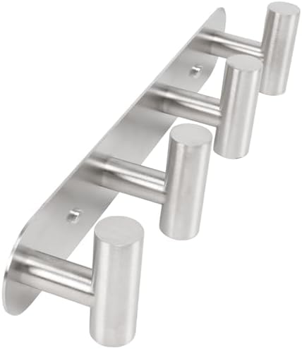 Coat Hook Rack, Wall Mounted Rack with 4 Hooks, Heavy Duty Towel Rack Wall Hooks for Hanging Jacket, Stainless Steel Coat Hanger for Bathroom Entryway Mudroom (Brushed Nickel) by Vanloory