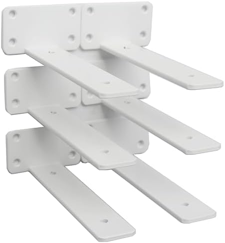 6 Pack - 7 inch White Hidden L Shelf Bracket (1/5 Inch Thicked) Iron Floating Shelf Brackets Rustic Industrial Metal Brackets for Shelf Support by MHMYDZ