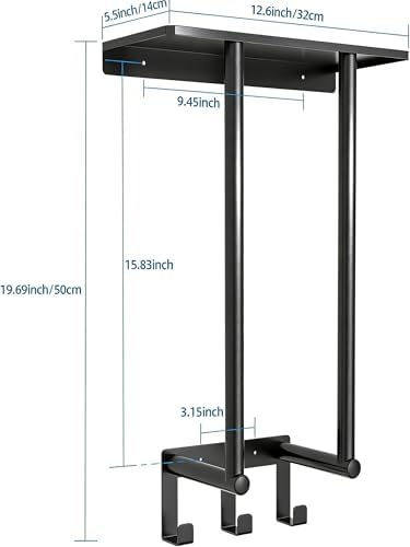 Bethom Towel Racks for Bathroom Wall, Black Small Towel Holder with Hooks - Image 6