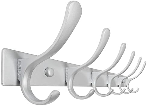 SKOLOO Coat Rack Wall Mounted - 6 Hooks, Heavy Duty, Stainless Steel, Metal Wall Hangers, Sturdy Coat Hooks for Hanging Coats, Jacket, Clothes, Hat, Cold Light Silver by SKOLOO