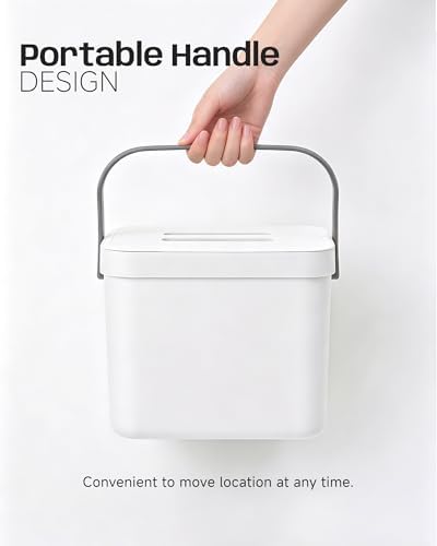Kitchen Compost Bin - 1.8 Gallons Hanging Trash Can with Lid for Kitchen Cabinet Door, Under Sink, Wall Mounted Waste Bin for Bathroom, 7L(White) - Image 3