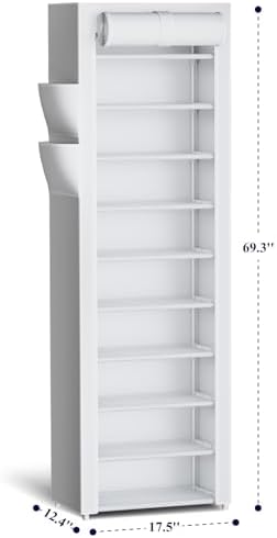 Kitsure 10-Tier Shoe Rack with Cover, Vertical Shelf, 17.5" Wide, White - Image 2