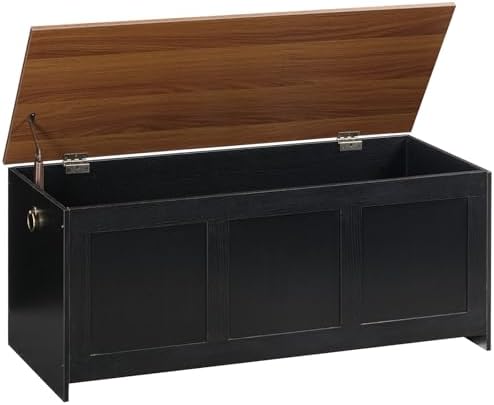 HOOBRO Storage Bench, 43.3" Retro Wooden Storage Chest, Wooden Storage Trunk, Toy Chest with Lift Top, Multifunctional Entryway Organizer, for Entryway, Living Room, Black and Walnut BH411CW01G1 by HOOBRO