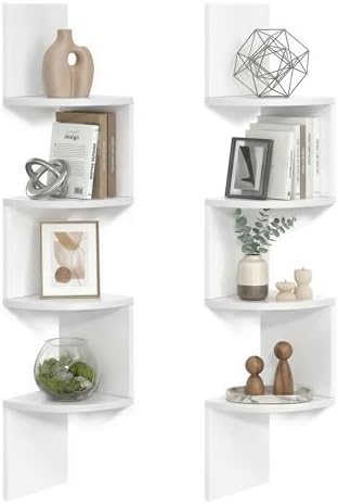 VASAGLE Set of 2 Corner Shelves Wall Mount, 4-Tier Floating Bookshelves by VASAGLEbySONGMICSHOME