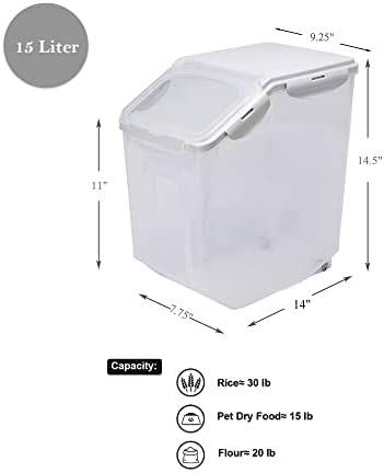 HANAMYA 15 Liter / 30 lbs Rice Storage Container with Measuring Cup, BPA free, For Rice | Grain | Pet Food | Flour, 2 counts, Clear - Image 5