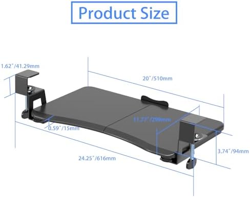 suptek Small Keyboard Tray Under Desk Pull Out with C Clamp Mount, Computer Keyboard & Mouse Tray, 20 (24.2 Including Clamps) x 11.8 inch Slide-Out Platform Computer Drawer for Typing, Black, DSF1S - Image 6